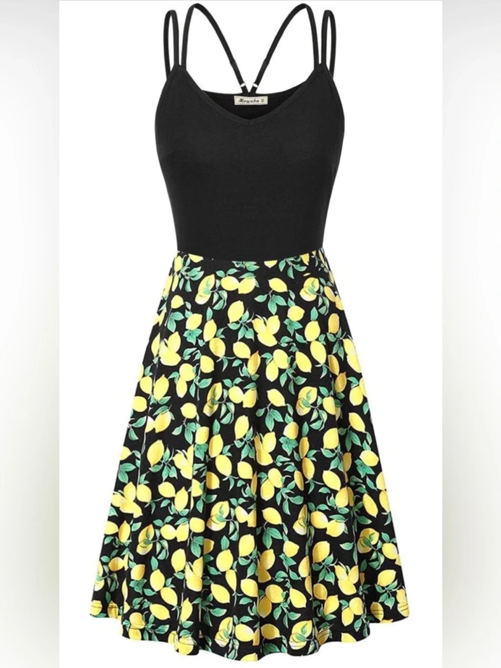 Black Lemon-Print Mini Dress with Strappy Back